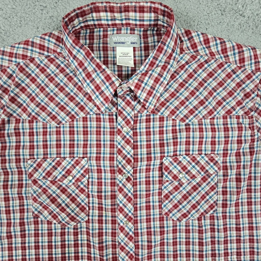 Wrangler Wrancher Western Shirt Mens 3XL Red Plaid Pearl Snap Casual‎ Cowboy - Picture 2 of 9